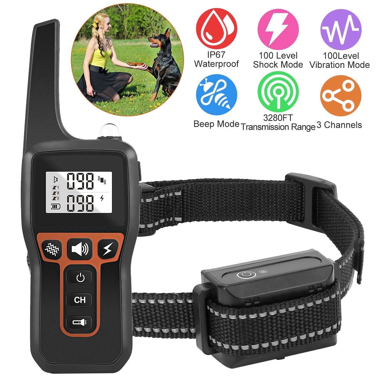 Train Collar OR Receiver Only Options - 3280FT Dog Training Collar IP67 Waterproof Pet Beep Vibration Electric Shock Collar 3 Channels Rechargeable Transmitter Receiver Trainer With Flashlight 9065885991132-1