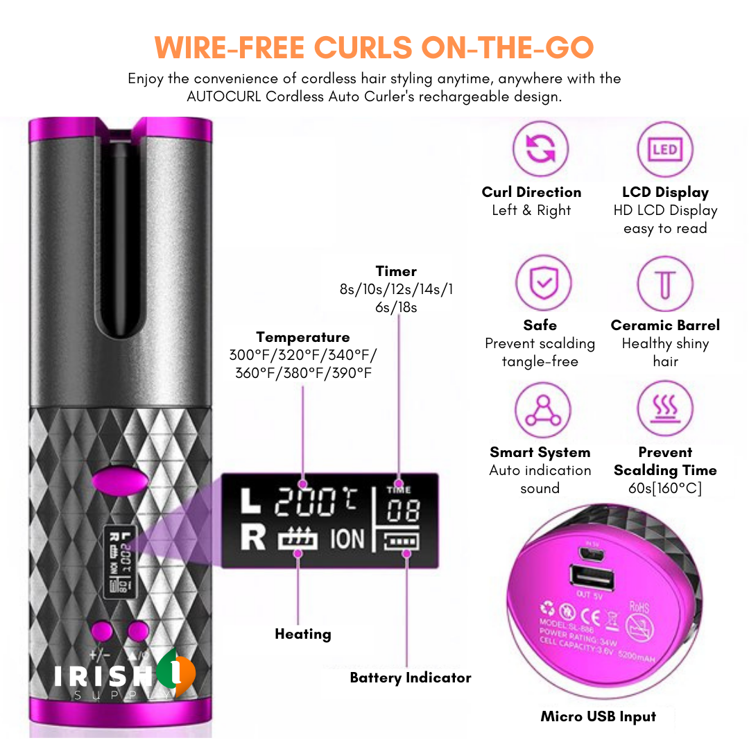 Cordless Automatic Rotating Hair Curler with Adjustable Heat 7931597816091-1