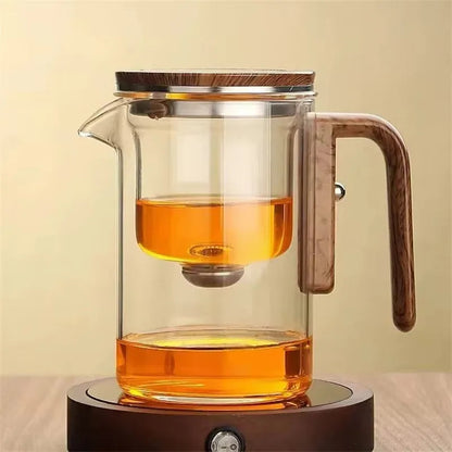 Glass Teapot with Wooden Handle for Elegant Brewing and Serving 15089480761670-1
