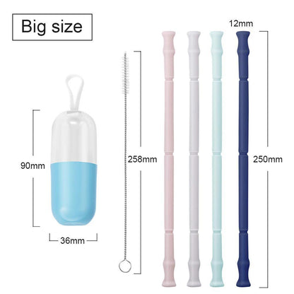 Reusable Silicone Drinking Straw Set With Brush And Portable Case 6851970531428-1
