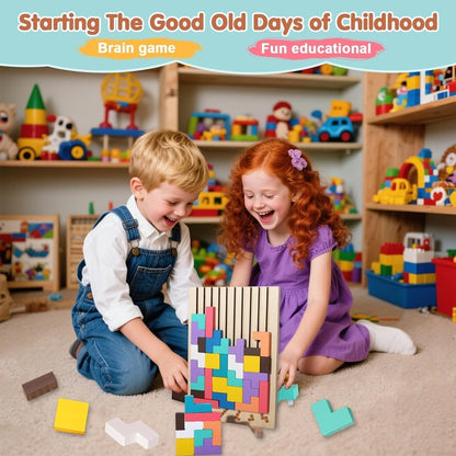 Wooden Tetris Puzzle Toy for Creative Thinking and Shape Recognition