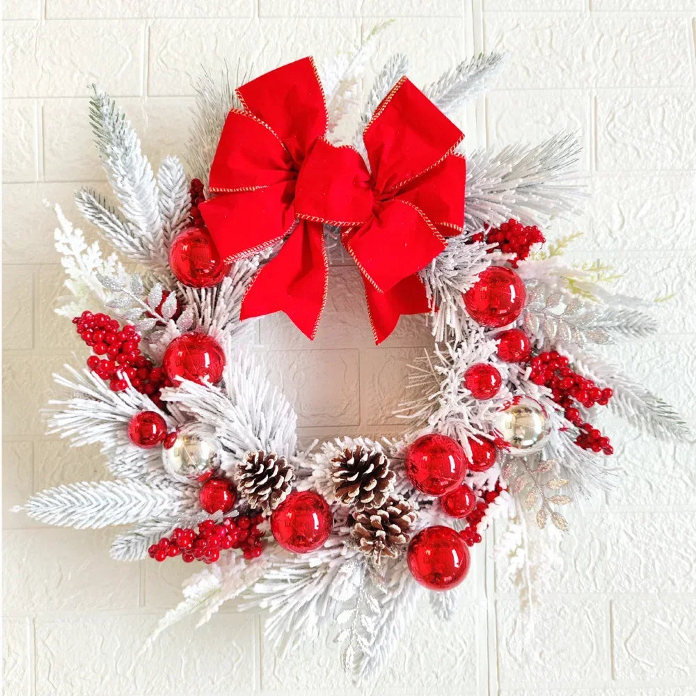 The Cordless Prelit Red And White Holiday Trim - Christmas Flocking Flower Garland Door