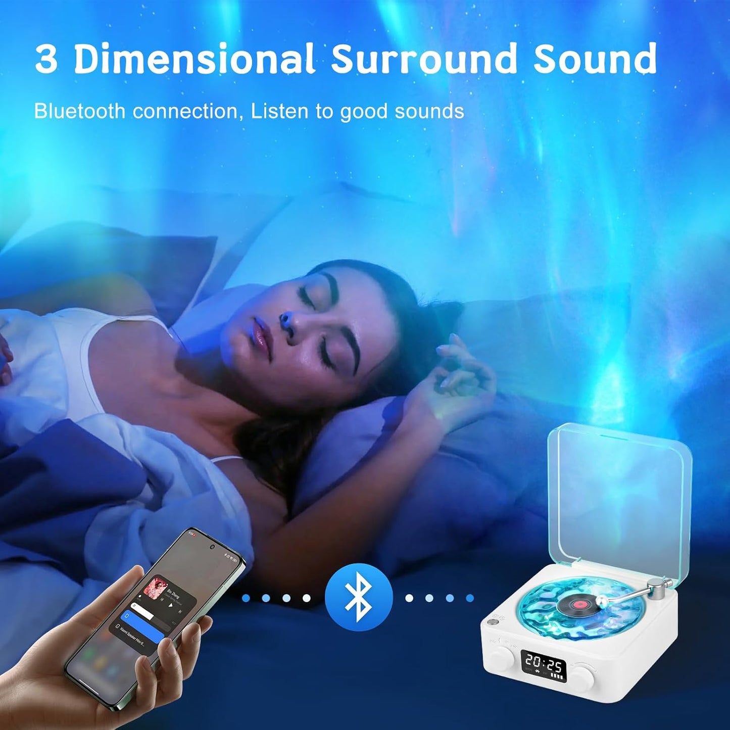 Ocean Waves Vinyl Bluetooth Speaker Ambient Light Music Projector 8644103930013-1