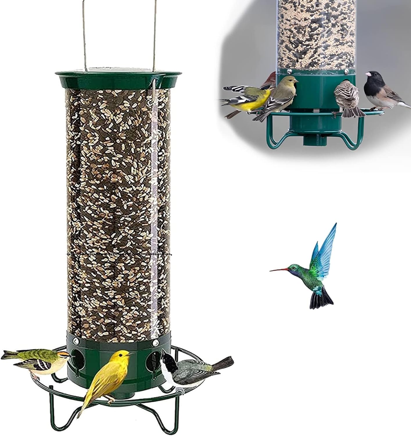 Squirrel-Proof Bird Feeder | Spinning Tube Feeder with 4 Ports & 5 lb Seed Capacity