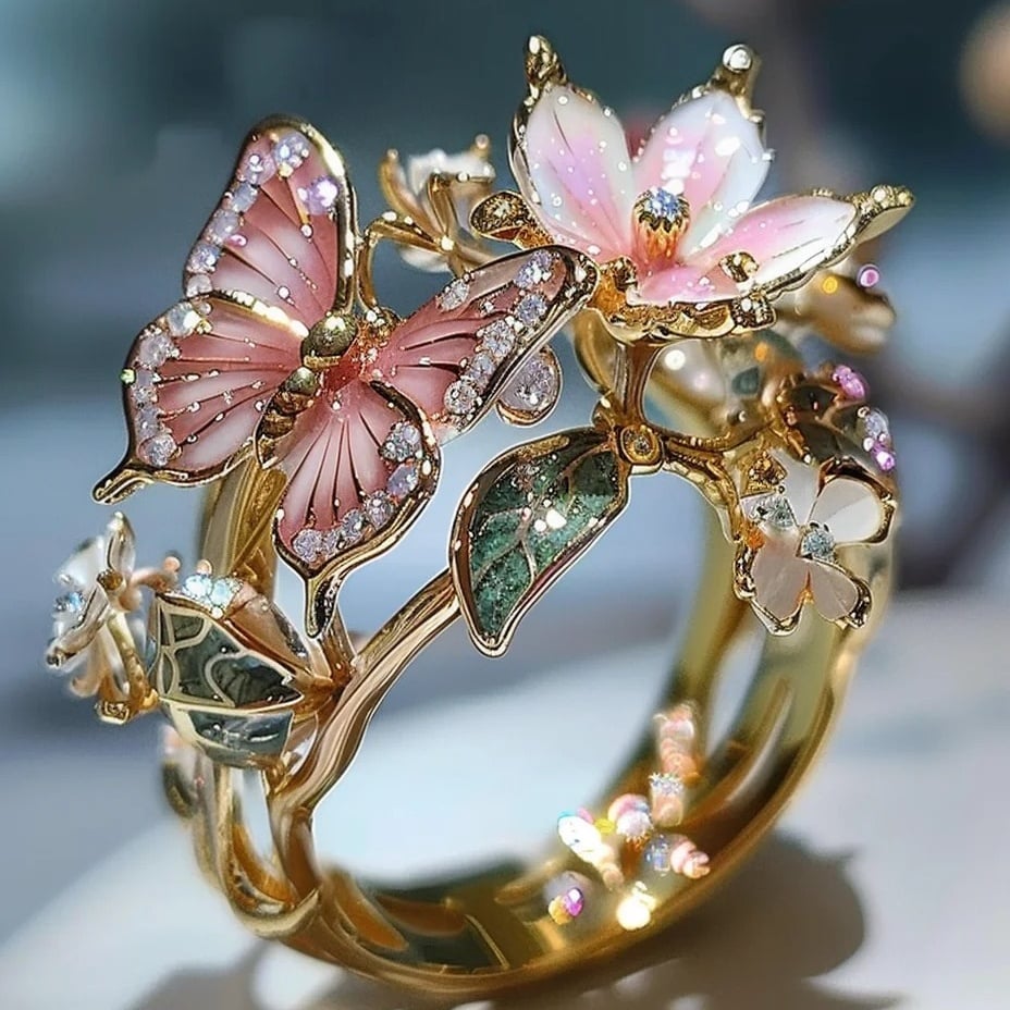 Size Can Be Changed At Will Butterfly Flower Ring 9529869992238-1