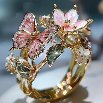Size Can Be Changed At Will Butterfly Flower Ring 9529869992238-1
