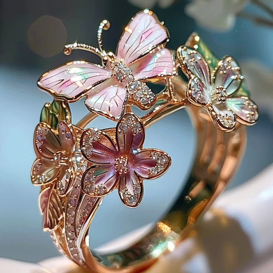 Size Can Be Changed At Will Butterfly Flower Ring 9529869992238-1