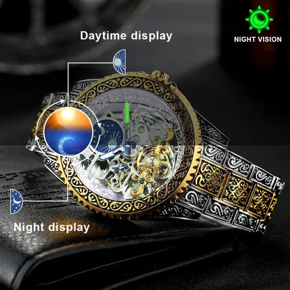 Vintage Automatic Tourbillon Mechanical Watch Moon Phase Stainless Steel Waterproof 8545369030958-1