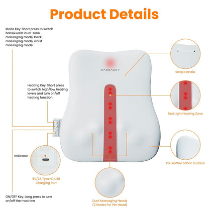 1 Set  Shiatsu Back Massager 3D Deep Tissue Kneading Massage Pillow Cordless USB Rechargeable With 3 Massaging Modes 2 Heating Levels 10Mins Auto-Off For Back Shoulder Waist Lumbar No Chair 9016324522204-1