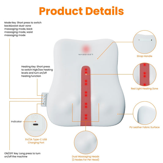 1 Set  Shiatsu Back Massager 3D Deep Tissue Kneading Massage Pillow Cordless USB Rechargeable With 3 Massaging Modes 2 Heating Levels 10Mins Auto-Off For Back Shoulder Waist Lumbar No Chair 9016324522204-1