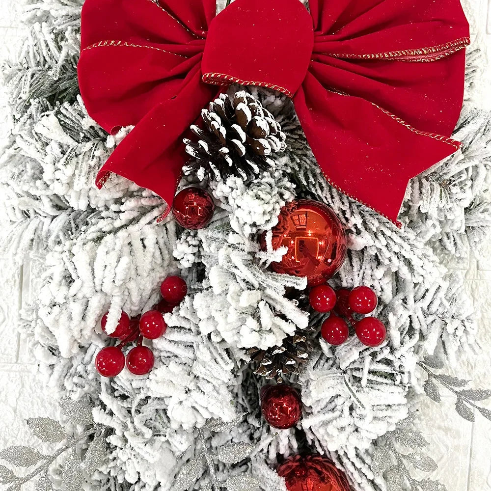 The Cordless Prelit Red And White Holiday Trim - Christmas Flocking Flower Garland Door