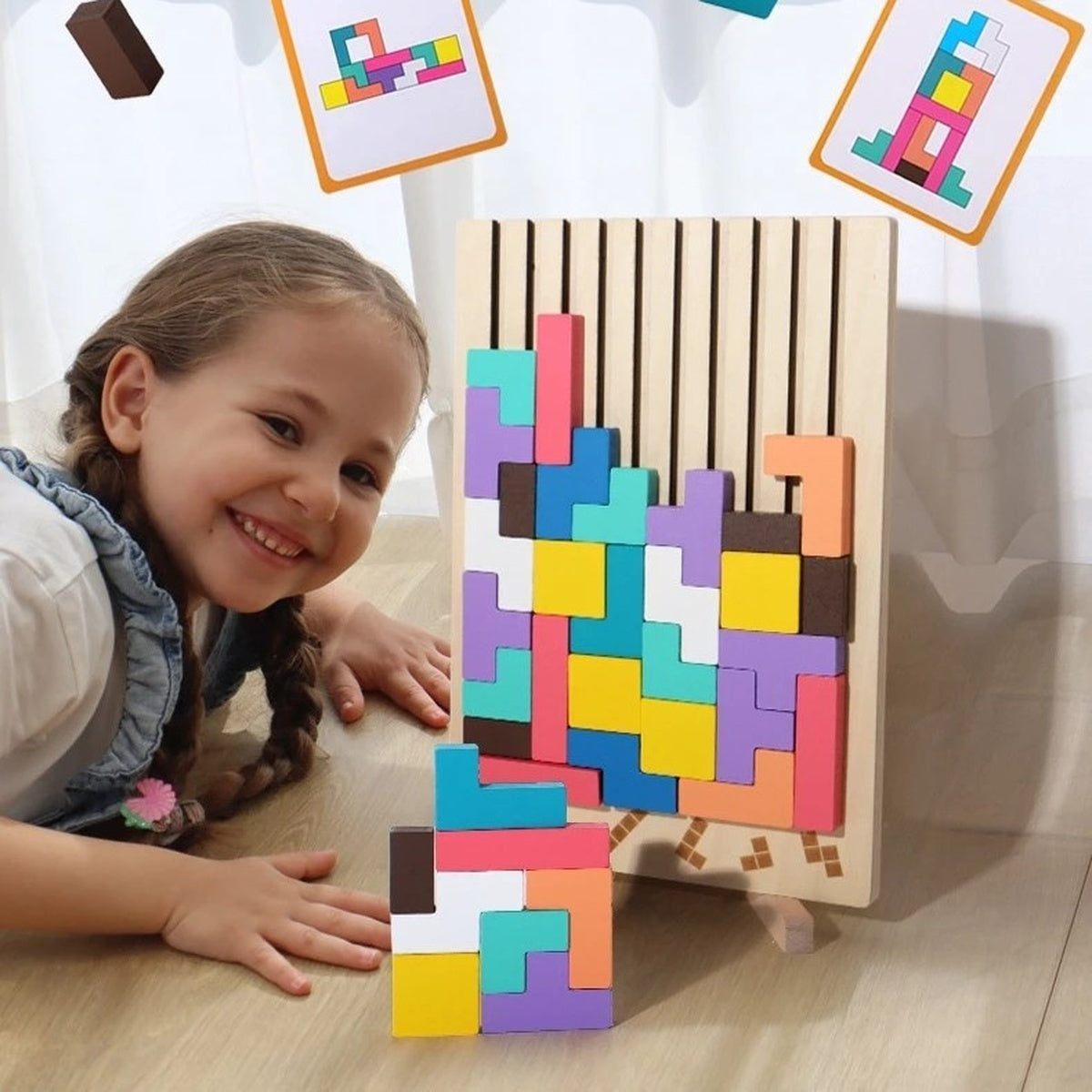 Wooden Tetris Puzzle Toy for Creative Thinking and Shape Recognition