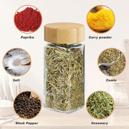Glass Spice Jar Set Bamboo Lid Labels Funnel Brush 8671164006557-1