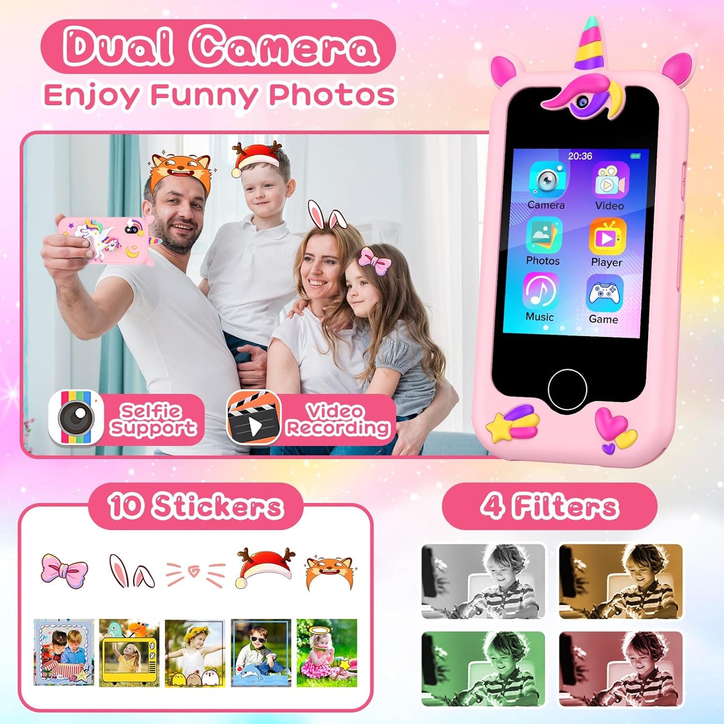 Aeroflux Kids Toy Smart Phone – Unicorn Design Multifunctional Learning & Play Device 15625386459516-1