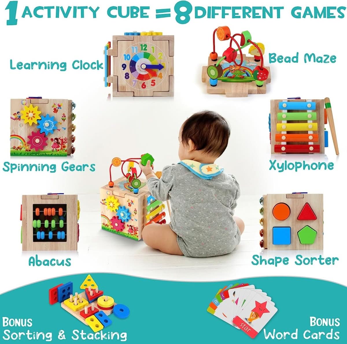8-In-1 Montessori Toy - Multifunctional Activity Cube For The Motor And Cognitive Development Of Babies 10175724388616-1