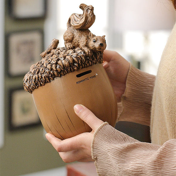 Squirrel Acorn Piggy Bank - Resin - Art And Utility - Save With Style, Cherish Every Coin 8878132822318-1