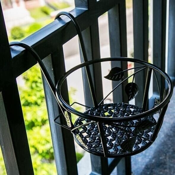 Metal Hanging Flower Pot Stand Balcony Rail Garden Plant Holder 9774297612590-1