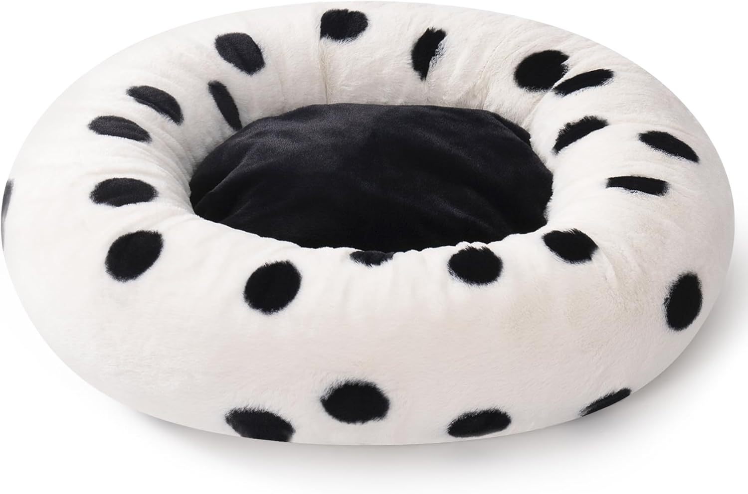 MEWOOFUN Donut Cat Bed For Indoor Cats - 23 Inch Round Washable Pet Bed With Non-Slip Bottom, Plush Fluffy Small Dog Bed For Puppies & Kittens, Black Dot 8942714224860-1