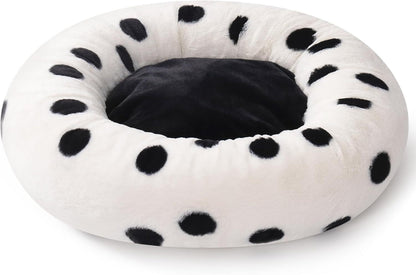 MEWOOFUN Donut Cat Bed For Indoor Cats - 23 Inch Round Washable Pet Bed With Non-Slip Bottom, Plush Fluffy Small Dog Bed For Puppies & Kittens, Black Dot 8942714224860-1