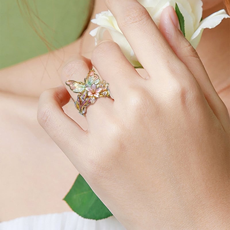 Size Can Be Changed At Will Butterfly Flower Ring 9529869992238-1