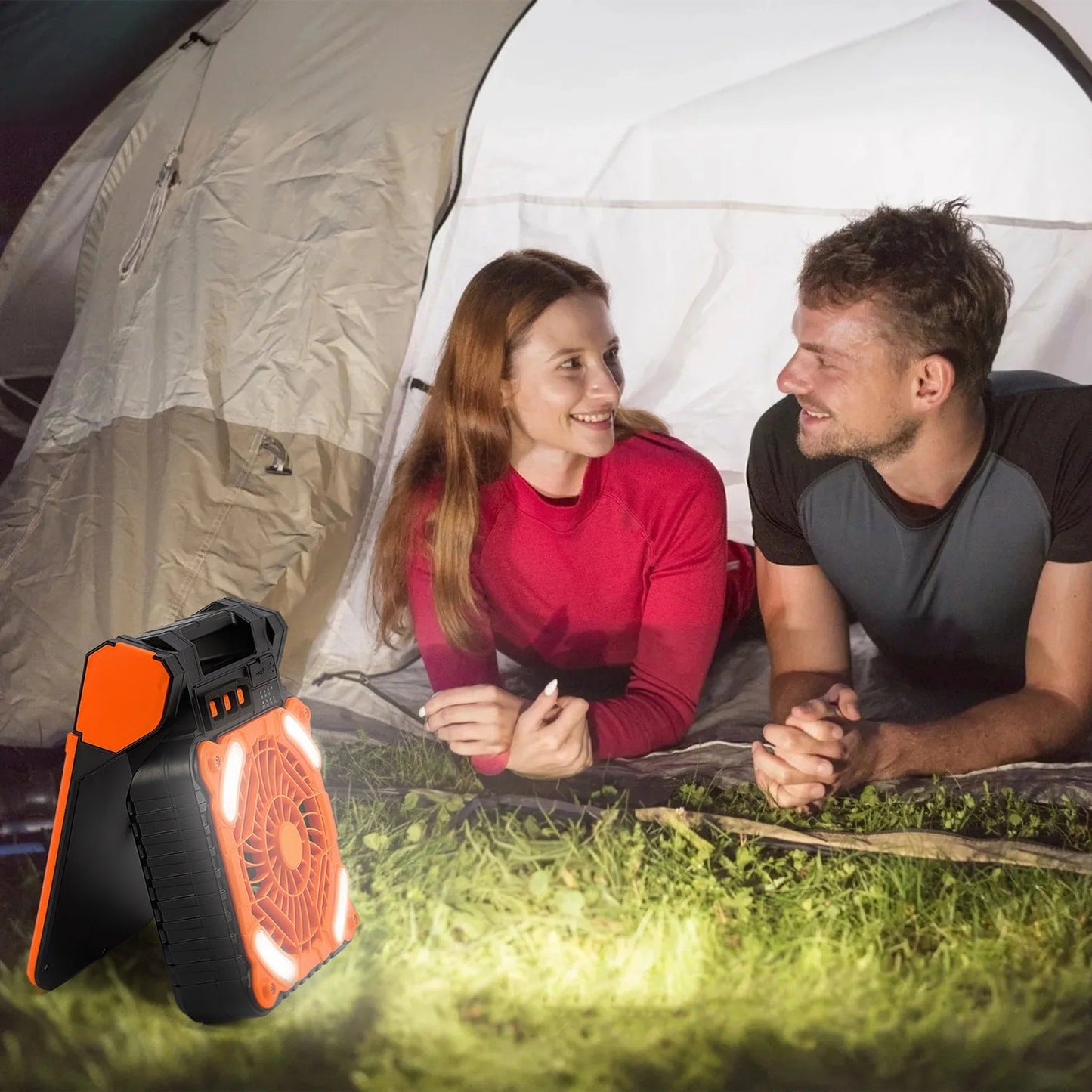 1Pc Solar Camping Fan With LED Lantern 5200mAh Rechargeable Battery Operated Portable Fan With Emergency Power Bank 4 Wind Speeds 3 Light Modes 3 Timers For Hiking Fishing Travel 9004234899676-1