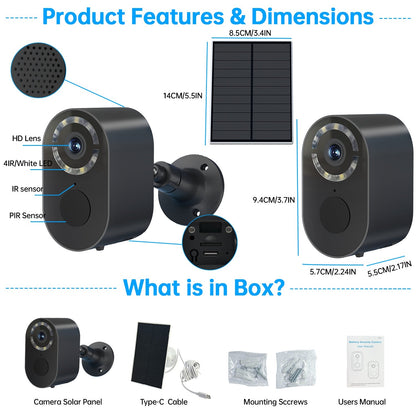 3MP Low Power Wireless Solar Panel IP Camera PIR WiFi Rechargeable Battery Security Outdoor Camera 9055228920028-1