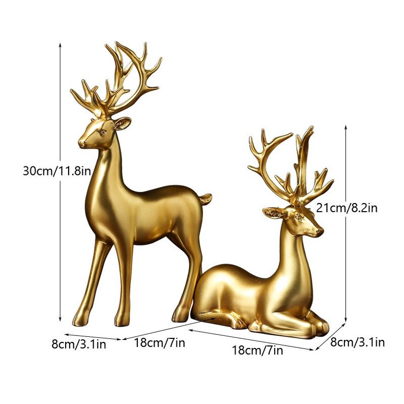 Golden Couple Deer Figurines Resin Animal Sculpture Home Decor Set 9599434490158-1