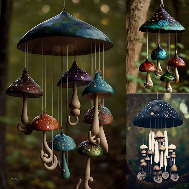 Metal Mushroom Campanula Wind Chime Art For Home Garden 9827326624046-1