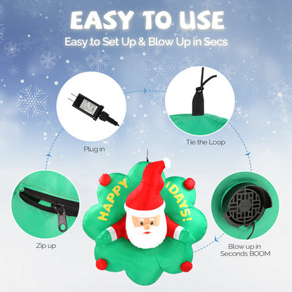 4ft Window Santa Claus Wreath, 5 LED Lights, Bundle Pocket Inflatable Decoration 8929626620124-1