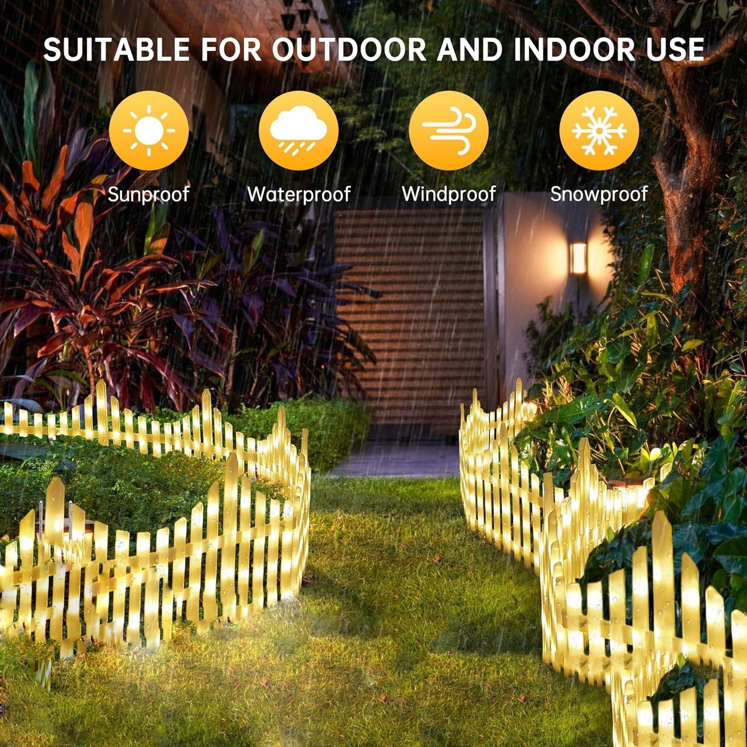 5 Pack Wave-Shaped Solar LED Lighted Garden Fence 9582323859758-1