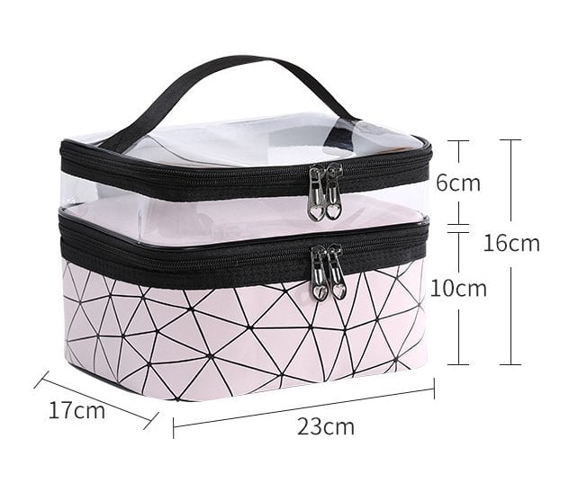 Double Layer Transparent Cosmetic Makeup Bag With Zipper Travel Organizer 8512797475118-1