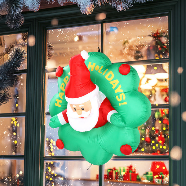 4ft Window Santa Claus Wreath, 5 LED Lights, Bundle Pocket Inflatable Decoration 8929626620124-1