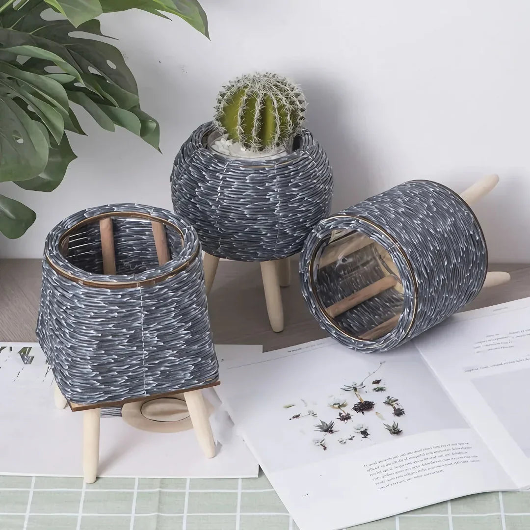 Nordic Hand-Woven Imitation Rattan Flower Pot 14815605719366-1