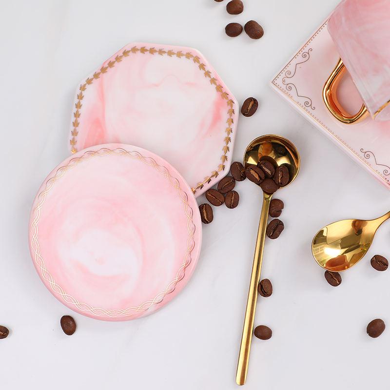 Golden Edge Marble Ceramic Coasters 14815669813574-1