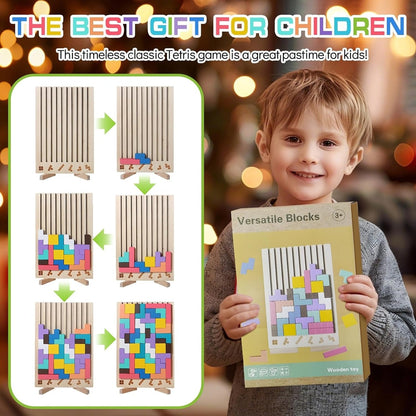 Wooden Tetris Puzzle Toy for Creative Thinking and Shape Recognition