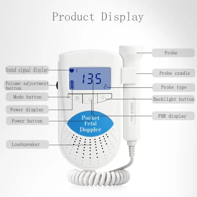 Portable Baby Heartbeat Monitor - Pocket Fetal Doppler