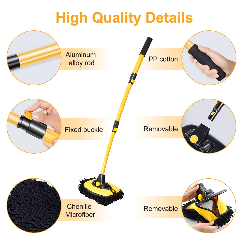 Telescopic Car Wash Mop Adjustable Handle Scratch Safe Brush 8490157277486-1