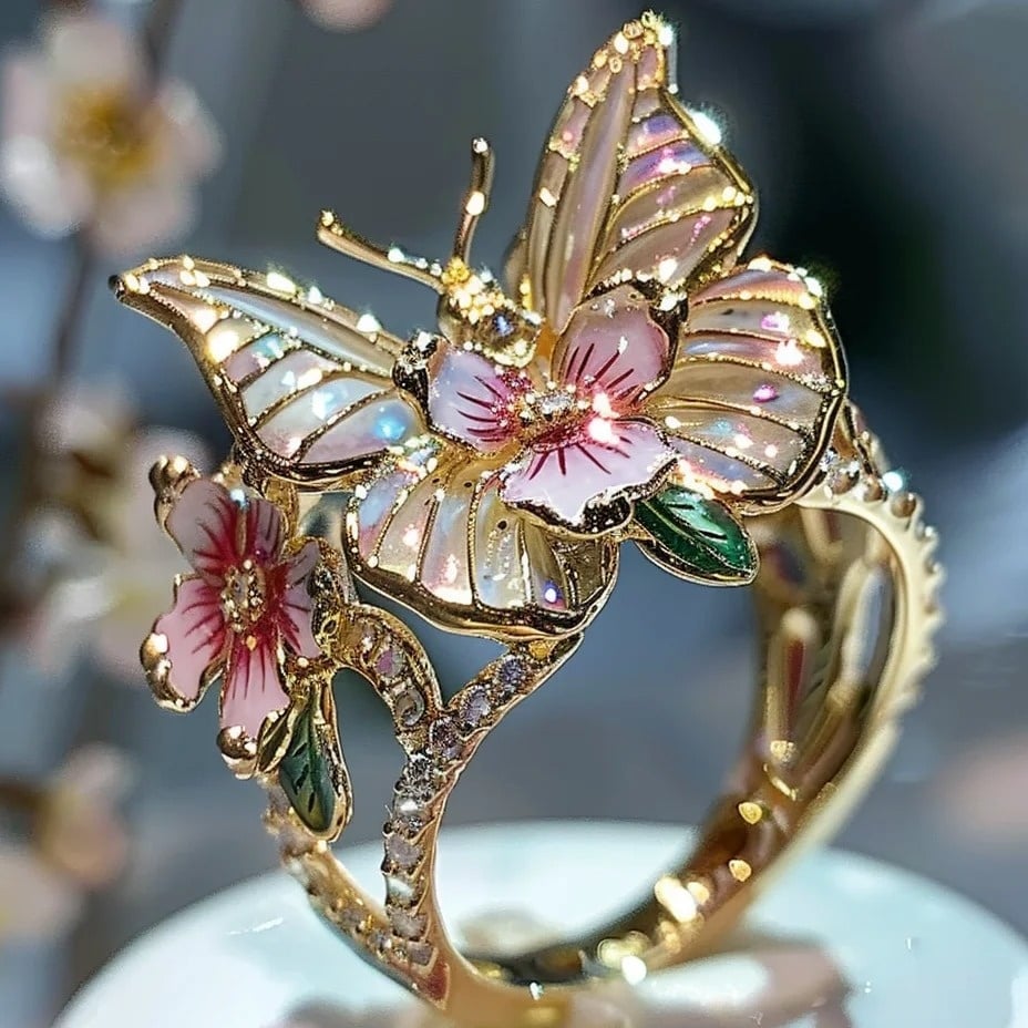 Size Can Be Changed At Will Butterfly Flower Ring 9529869992238-1