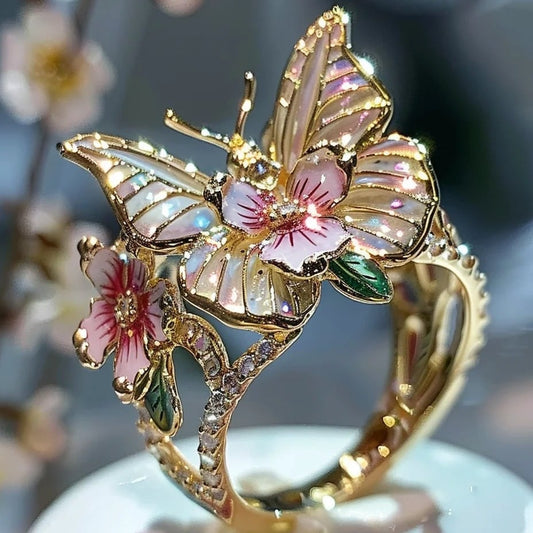 Size Can Be Changed At Will Butterfly Flower Ring 9529869992238-1