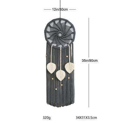 Nordic Style Circular Hand-Woven Wall Tapestry With Leaf Pattern 14815614796102-1