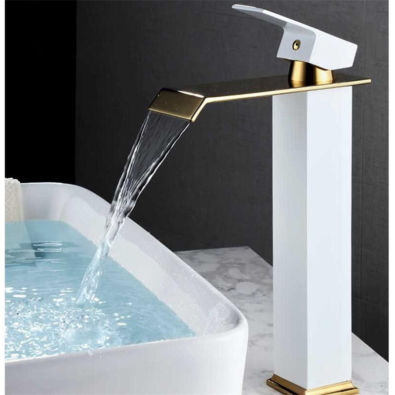 Hot And Cold Waterfall Basin Faucet - Brass Bathroom Tap In Gold And Black 9004851790126-1