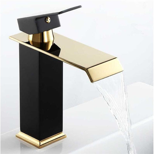 Hot And Cold Waterfall Basin Faucet - Brass Bathroom Tap In Gold And Black 9004851790126-1