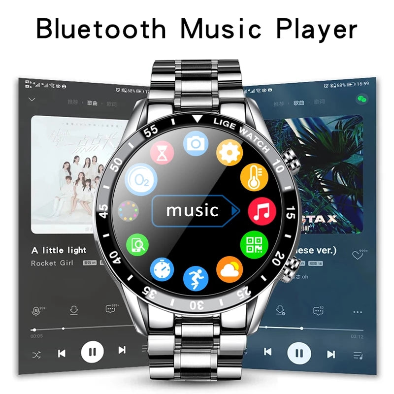 Luxury Full Circle Touch Screen Bluetooth Smart Watch with Steel Band