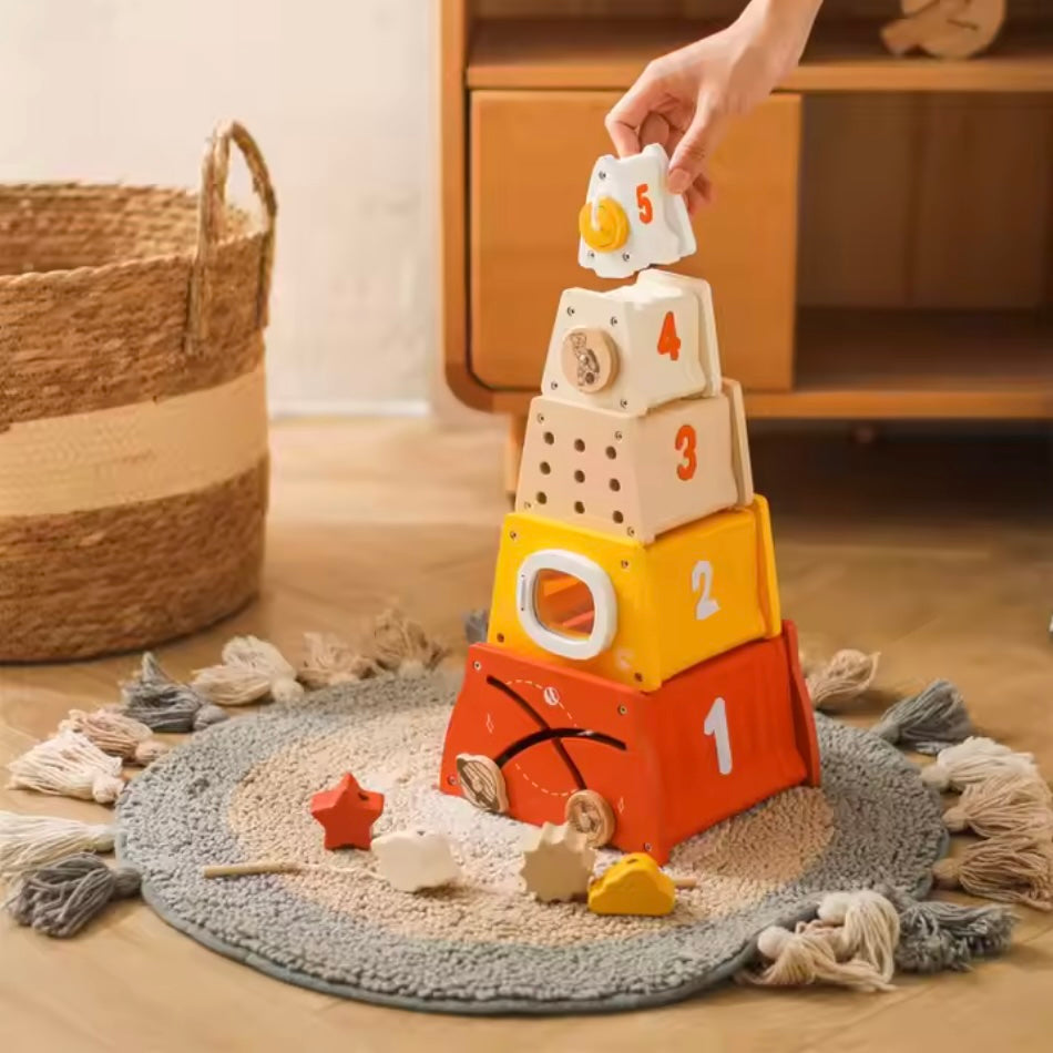 Wooden Rocket Stacking Toy for Toddlers’ Counting and Coordination Skills 9823853838670-1