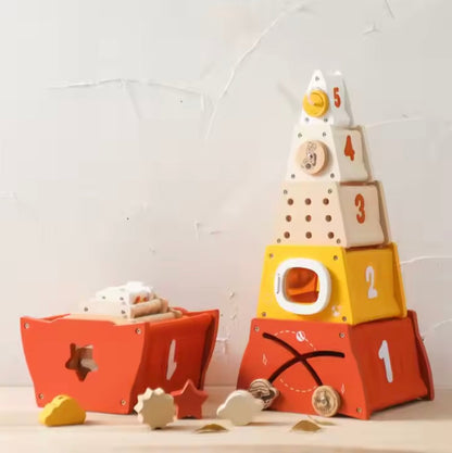 Wooden Rocket Stacking Toy for Toddlers’ Counting and Coordination Skills 9823853838670-1