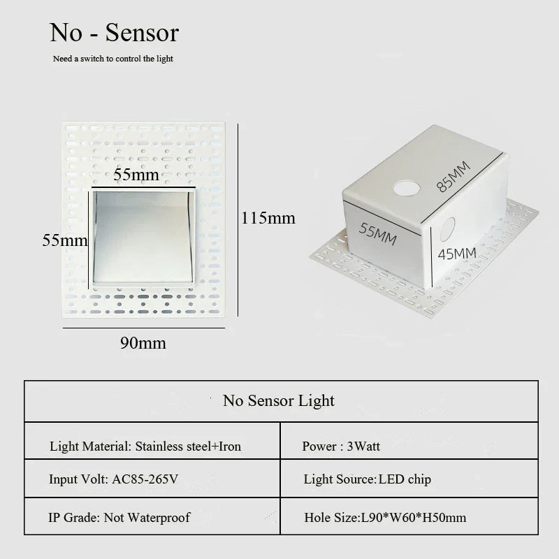 Led Embedded Wall Lamp With Pir Motion Sensor – 3W White & Black Staircase Footlight For Aisle, Corridor, And Home Lighting 14962032640324-1