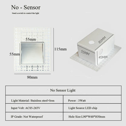 Led Embedded Wall Lamp With Pir Motion Sensor – 3W White & Black Staircase Footlight For Aisle, Corridor, And Home Lighting 14962032640324-1