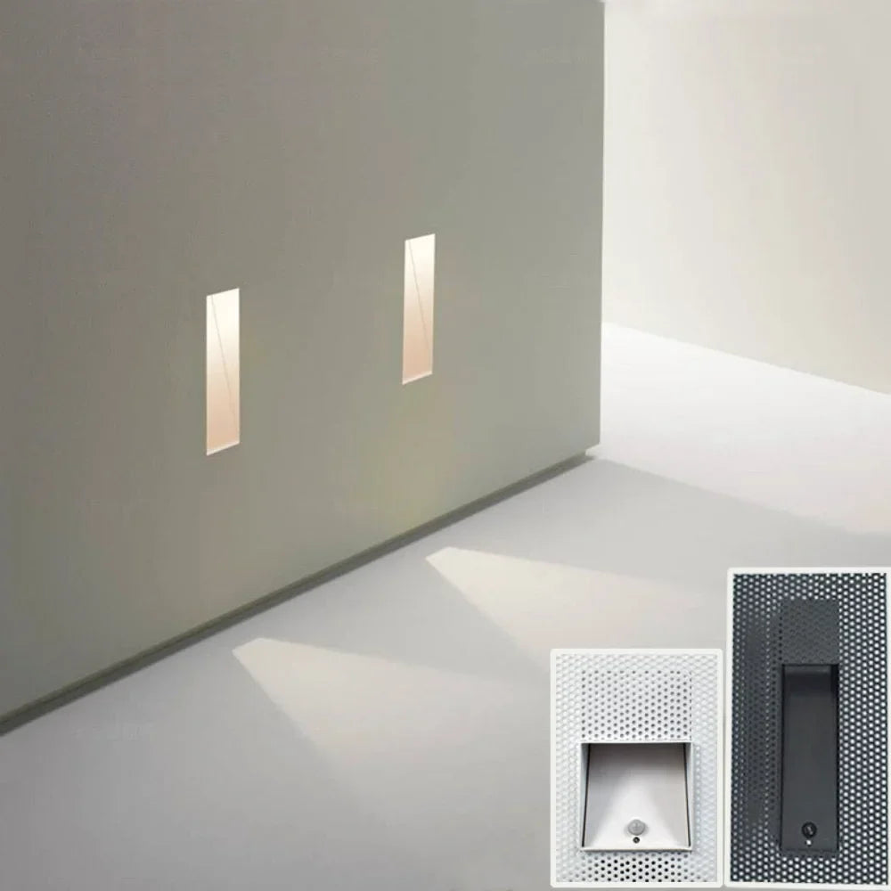 Led Embedded Wall Lamp With Pir Motion Sensor – 3W White & Black Staircase Footlight For Aisle, Corridor, And Home Lighting 14962032640324-1