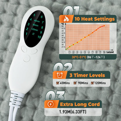 Electric Heating Pad – Adjustable 10-Level Temperature & 3-Timer Settings for Full-Body Relief 9680112419158-1