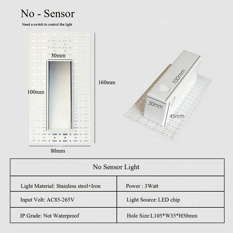 Led Embedded Wall Lamp With Pir Motion Sensor – 3W White & Black Staircase Footlight For Aisle, Corridor, And Home Lighting 14962032640324-1